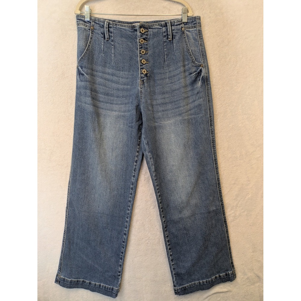 KanCan Wide Leg Jeans Women's 15/31 Blue‎ High Rise Button Fly